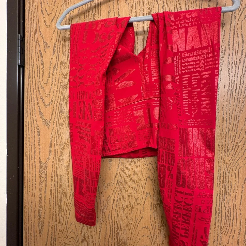 Lululemon Athletica Red Text Print Leggings - Picture 3 of 8